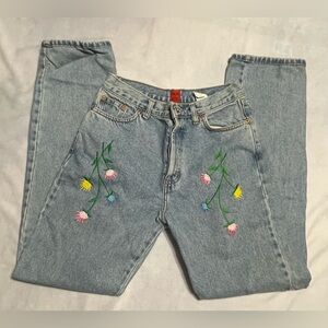 Vintage A.B.S. Allen Schwartz women’s denim jeans size 6 beaded flowers waist 25